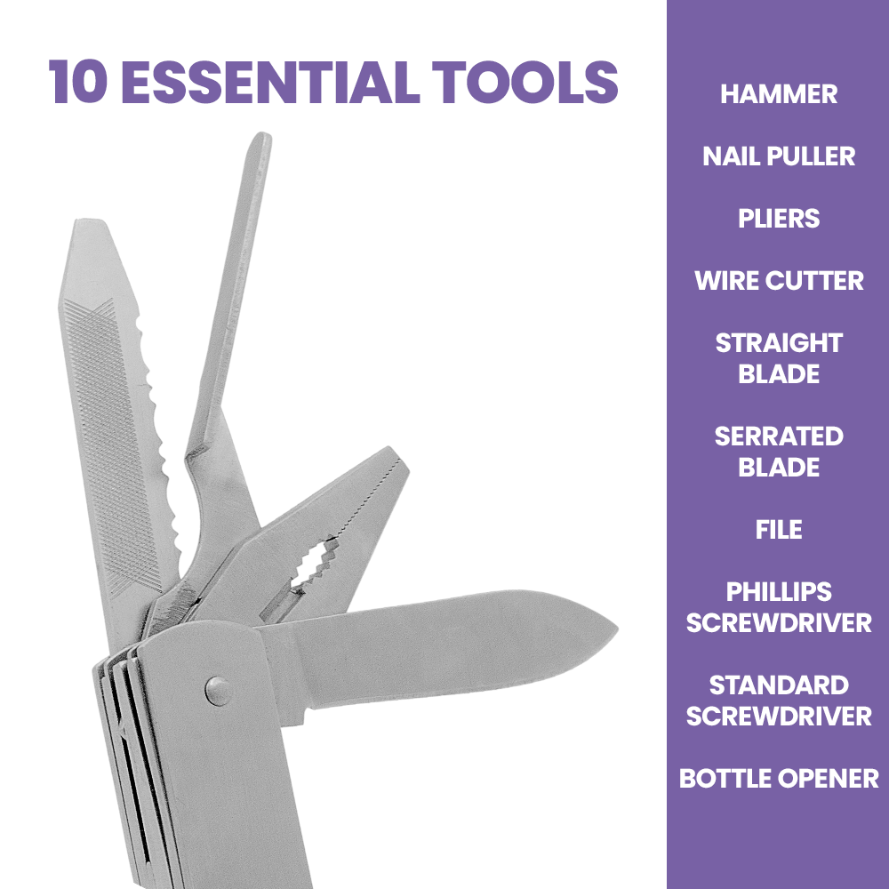 Zenport 12008 10-Function Pliers Multi-Tool with Carrying Case, Silver