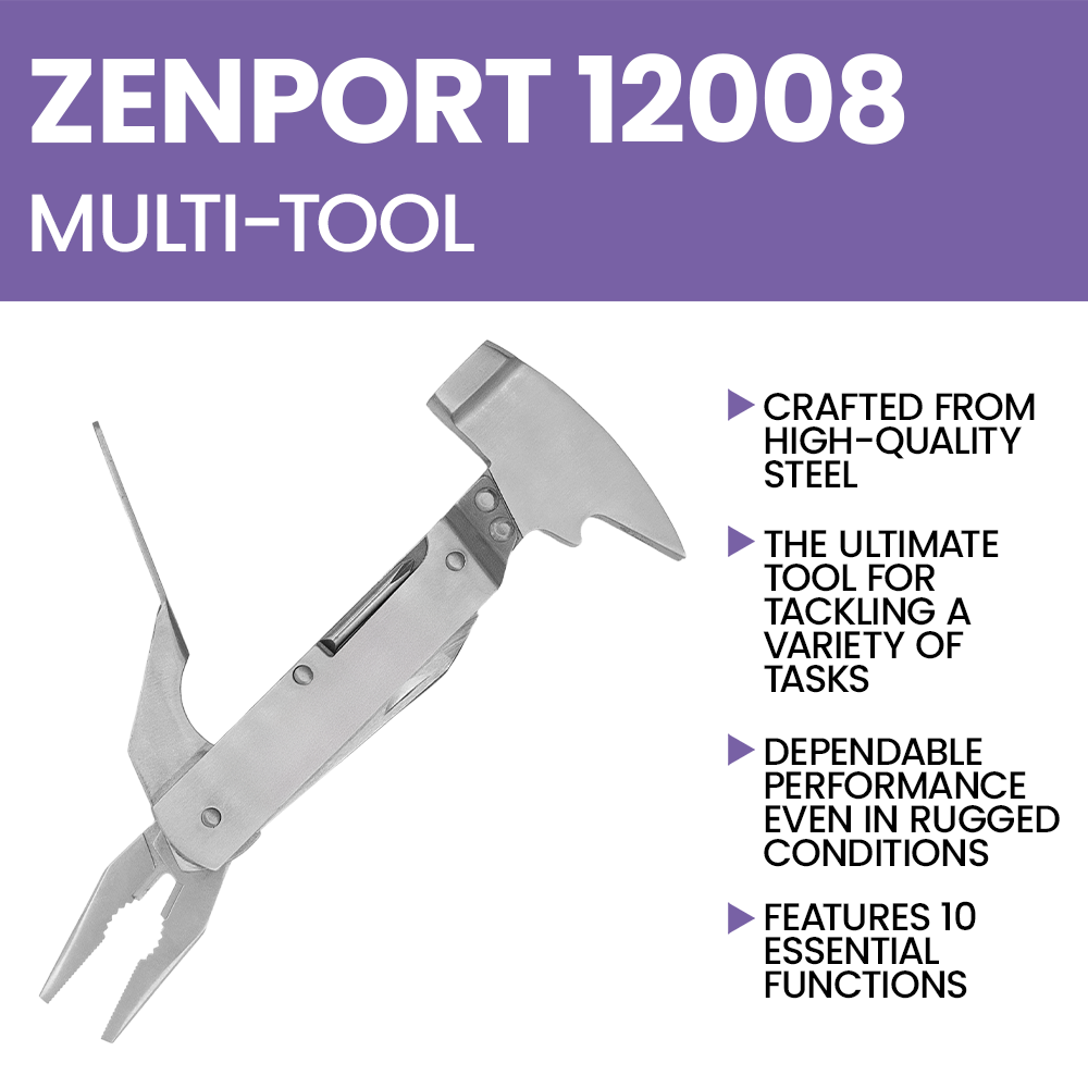 Zenport 12008 10-Function Pliers Multi-Tool with Carrying Case, Silver