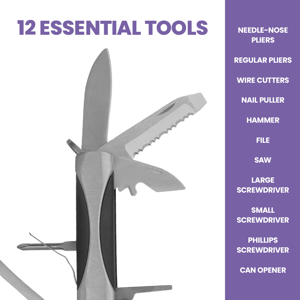 Zenport 12014A 12-in-1 Multi-Function Survival Tool w/ Case, Silver