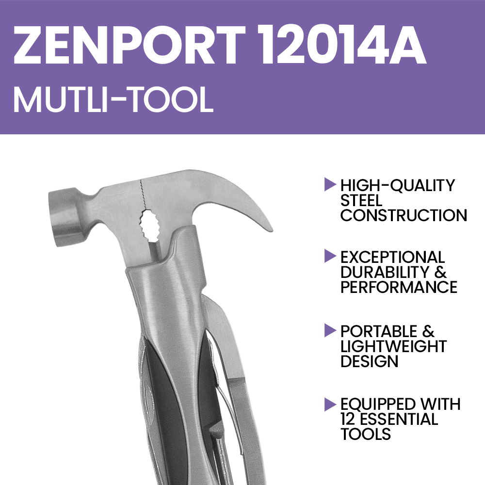 Zenport 12014A 12-in-1 Multi-Function Survival Tool w/ Case, Silver