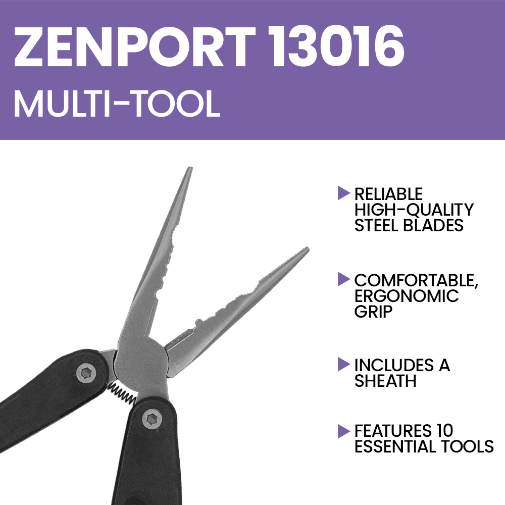 Zenport 13016 10-Function Multi-Tool with Carrying Case, Silver