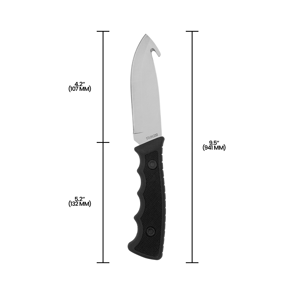 Cuchillo de caza Zenport 14032A con funda - Hoja de acero inoxidable de 23 cm y 10,8 cm, color negro