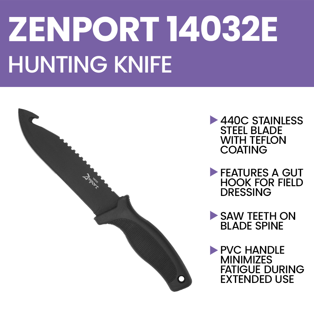Zenport 14032E Hunting Knife with Sheath, 10.6-Inch, 5.9 Inch Stainless Steel Blade, Black