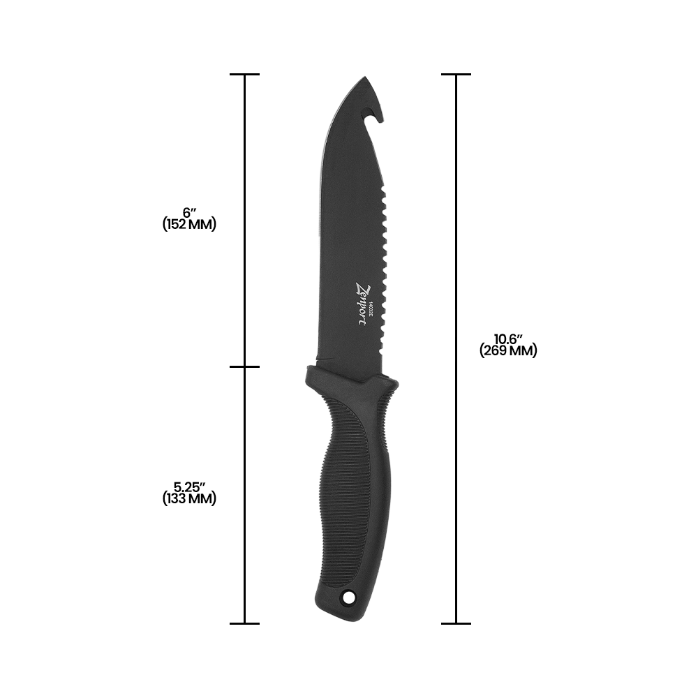 Zenport 14032E Hunting Knife with Sheath, 10.6-Inch, 5.9 Inch Stainless Steel Blade, Black
