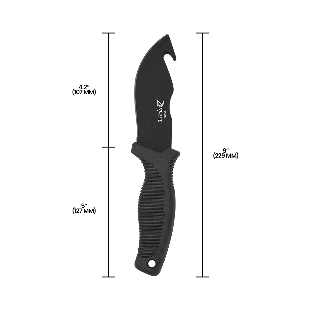 Cuchillo desollador Zenport 14032B con funda - Hoja de acero inoxidable de 23 cm y 10,8 cm, color negro