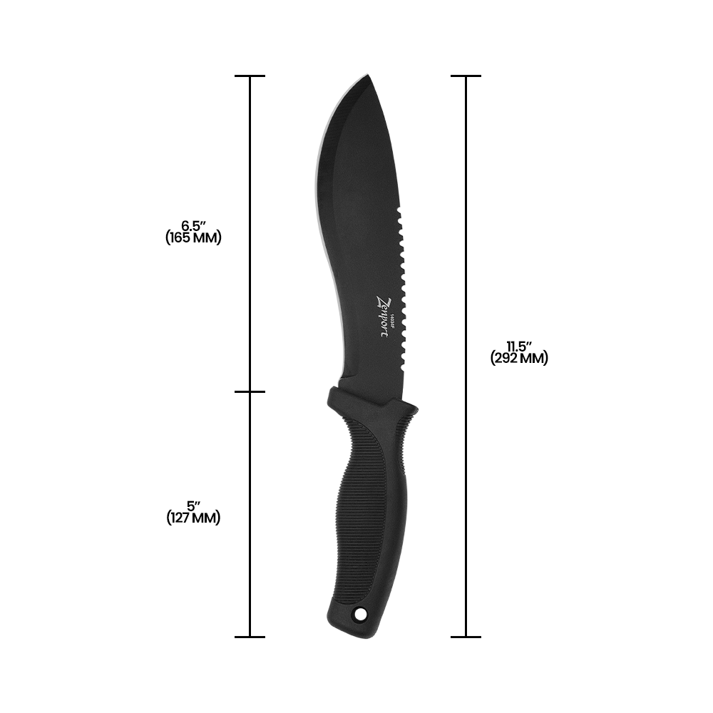 Zenport 14034F Bush Knife, 11-Inch with Nylon Sheath, 6.5 Inch Stainless Steel Blade, Black