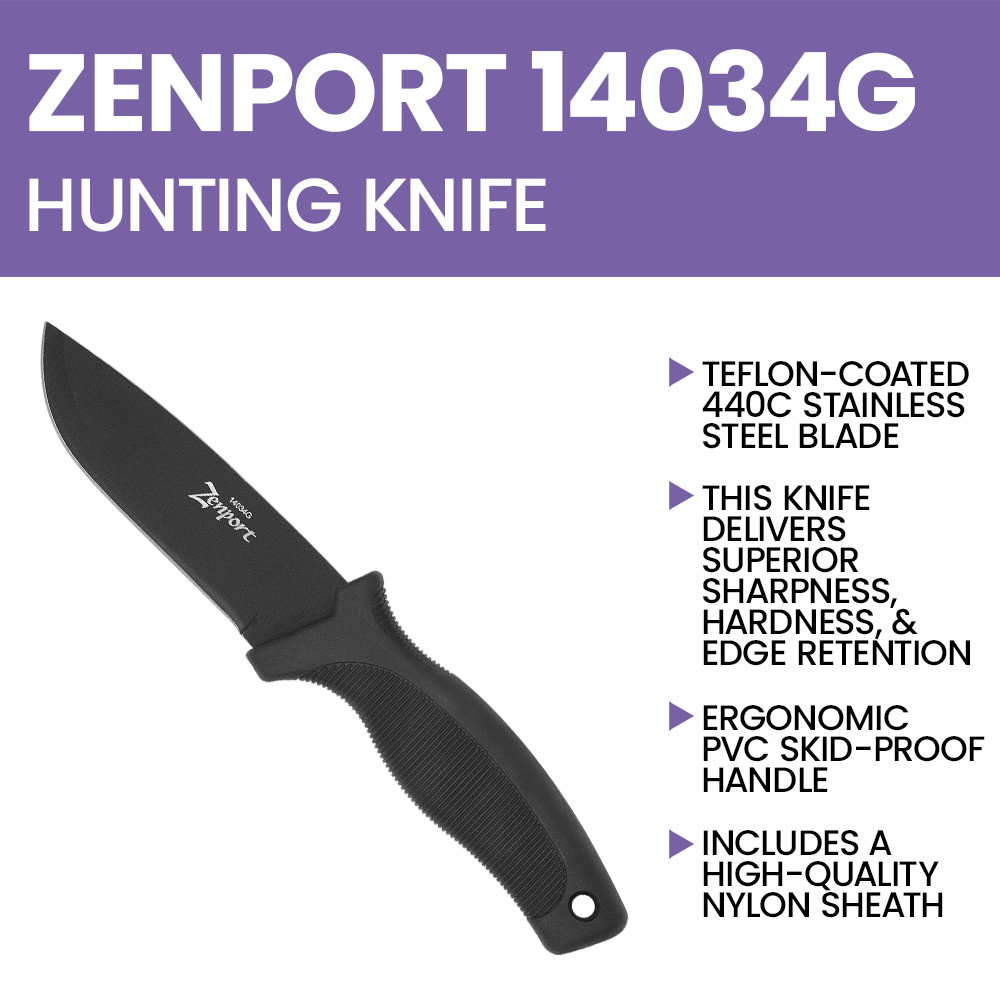 Zenport 14034G Hunting Knife, 9-Inch, 4.2 Inch Stainless Steel Blade, Black