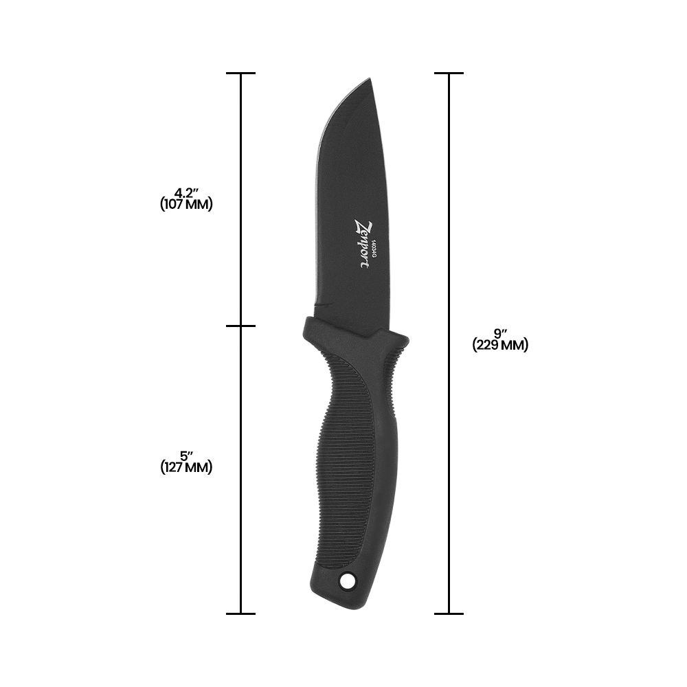Zenport 14034G Hunting Knife, 9-Inch, 4.2 Inch Stainless Steel Blade, Black