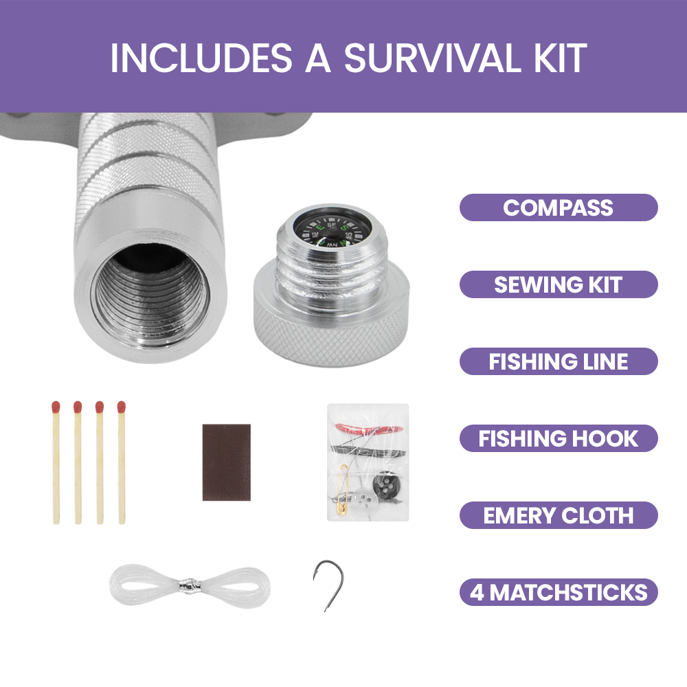 Cuchillo de supervivencia Zenport 14037 con mango, almacenamiento y accesorios, hoja de acero inoxidable de 7,6 pulgadas, color plateado