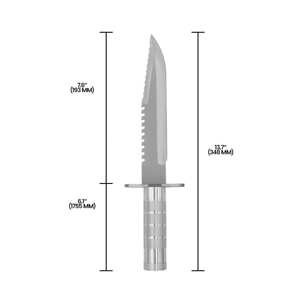 Cuchillo de supervivencia Zenport 14037 con mango, almacenamiento y accesorios, hoja de acero inoxidable de 7,6 pulgadas, color plateado
