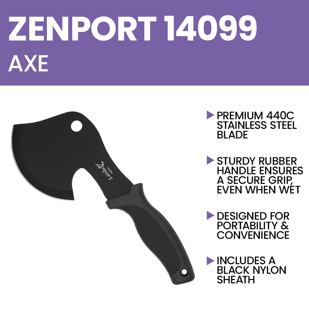 Zenport 14099 Camp Axe w/ Sheath, 4 Inch Stainless Steel Blade, Silver