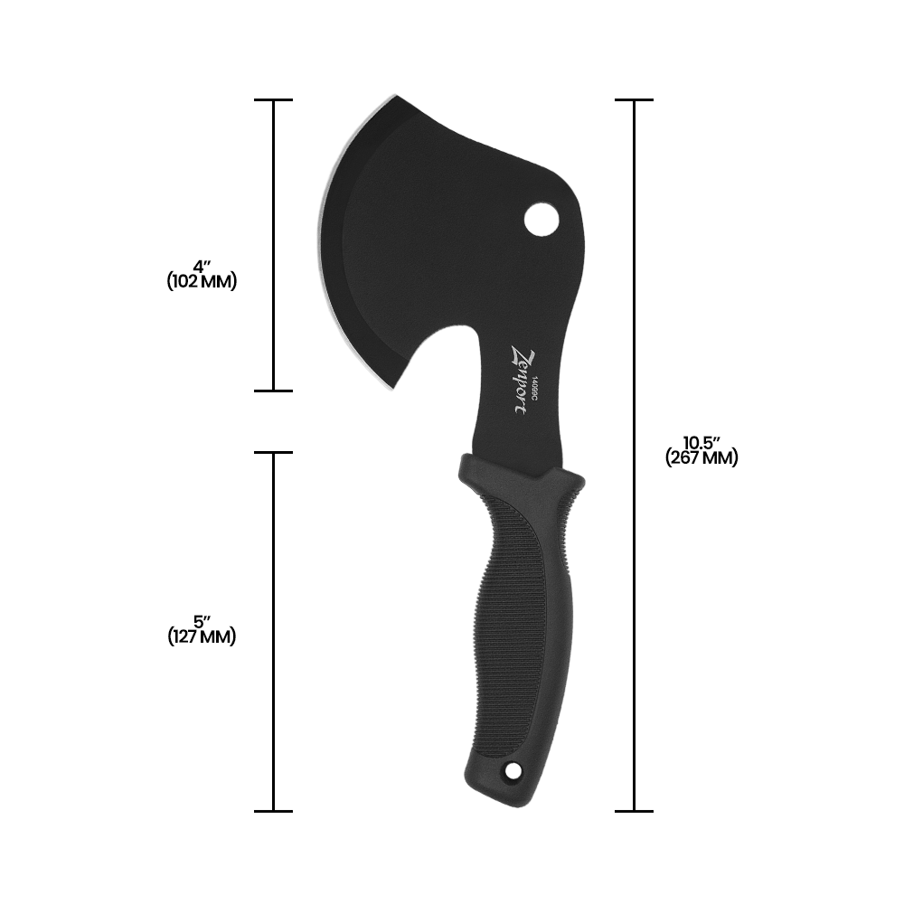 Hacha de campamento Zenport 14099 con funda, hoja de acero inoxidable de 4 pulgadas, color plateado