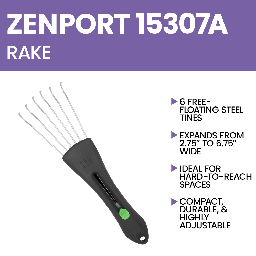 Zenport 15307A Adjustable Hand Rake, Green, Black