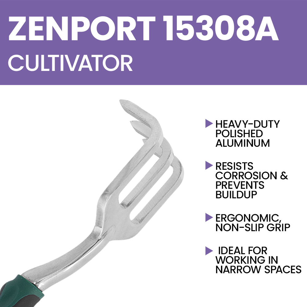 Zenport 15308A 3-Prong Cultivator, 14-Inch, Black