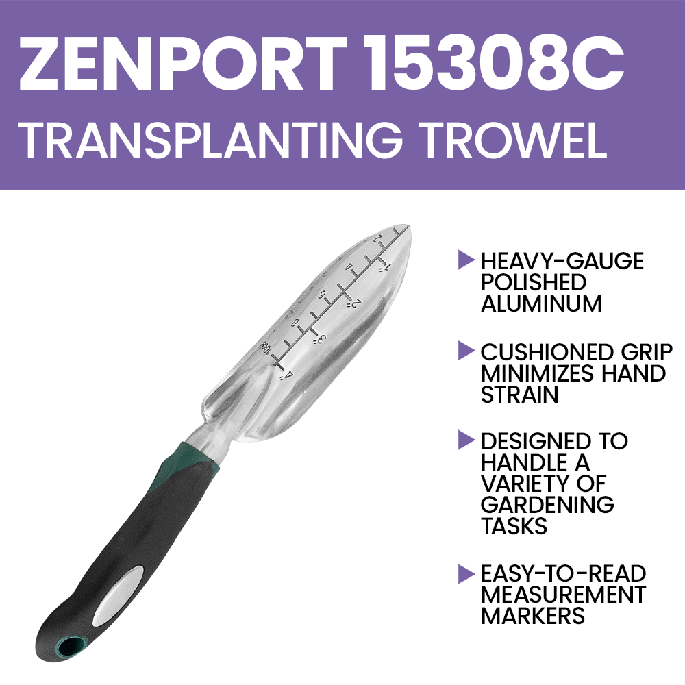 Zenport 15308C Transplanting Trowel with Cushion Grip, Black