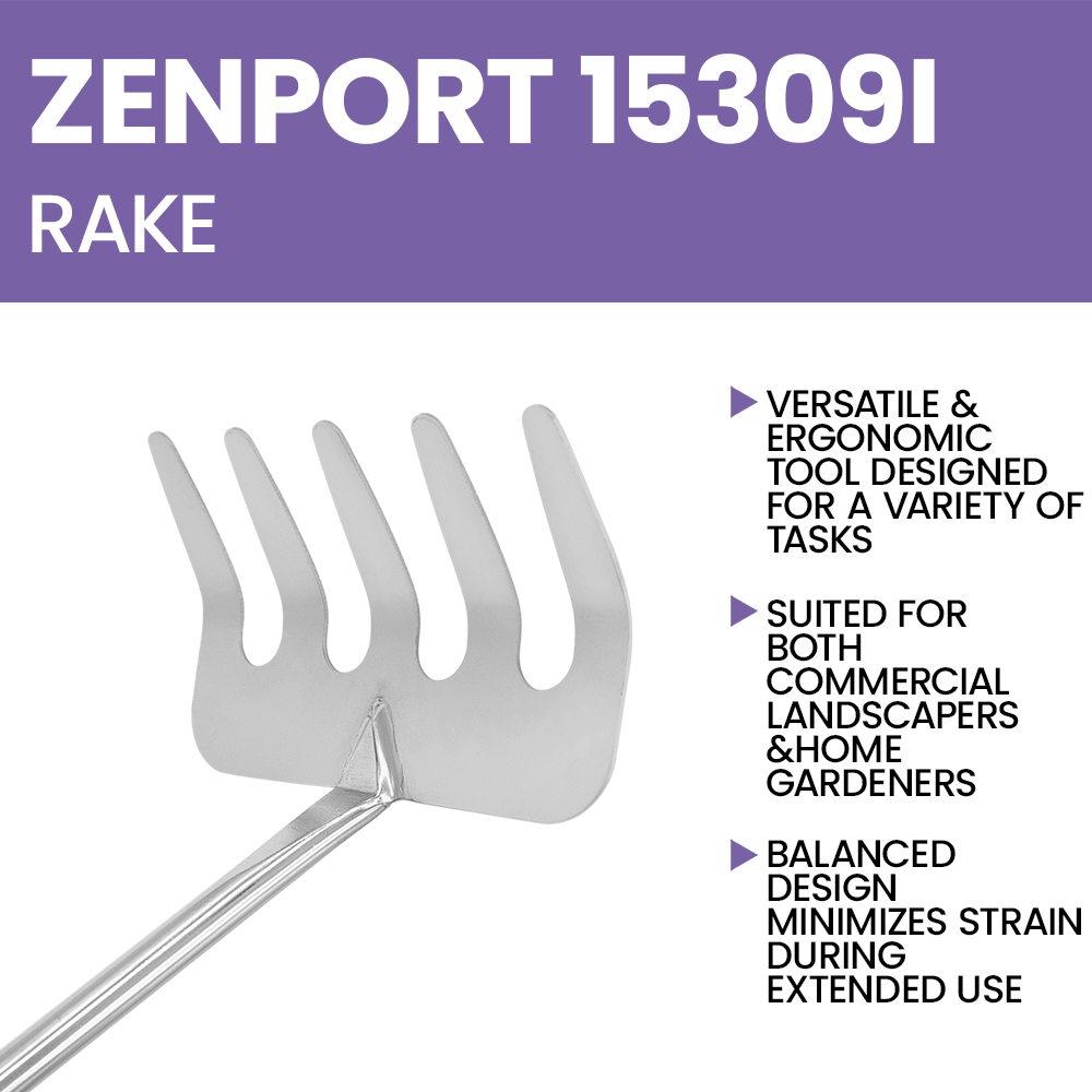 Zenport 15309I Mini Soil Rake with Cushion Grip, Black