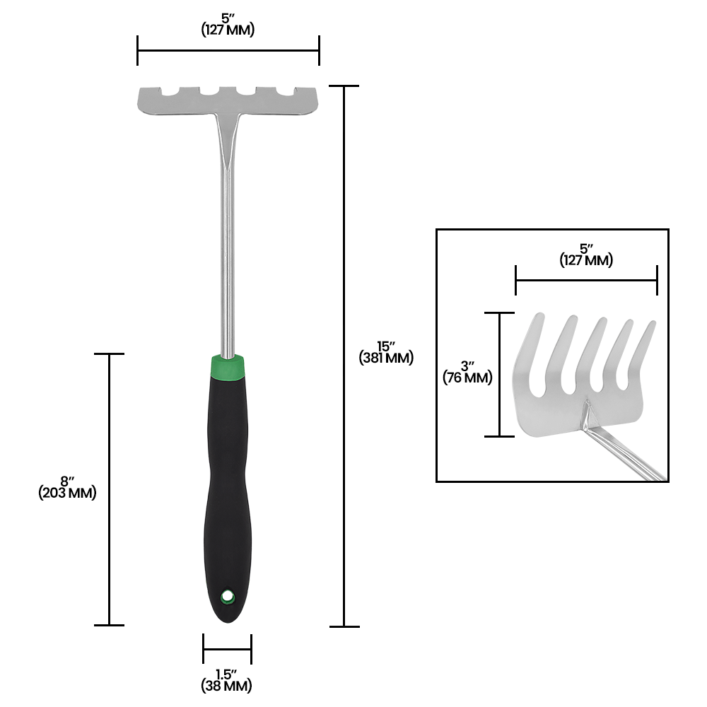 Zenport 15309I Mini Soil Rake with Cushion Grip, Black