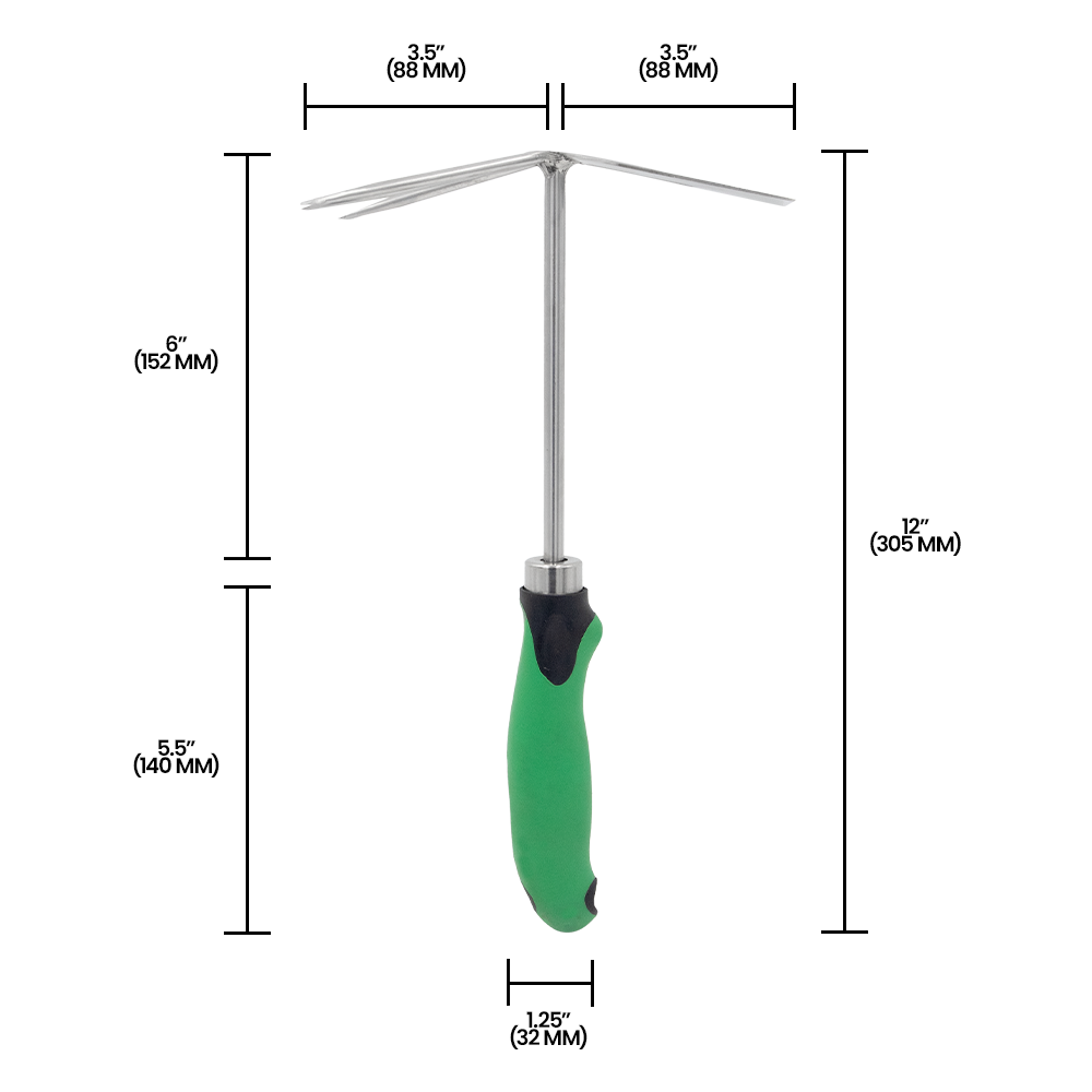 Zenport 15311A Shrub Rake Hoe Fork Combo, 12-Inch, Green
