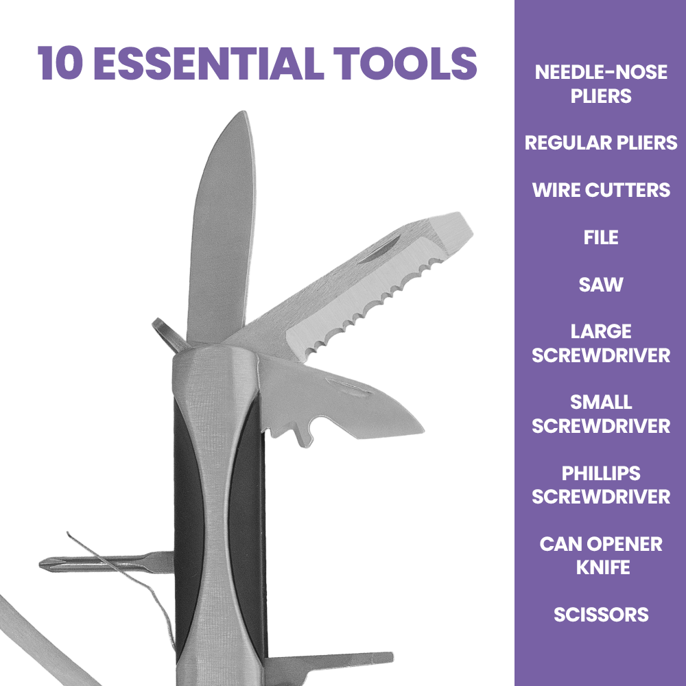 Zenport 16002 10-in-1 Multi-Function Survival Tool w/ Case, Silver