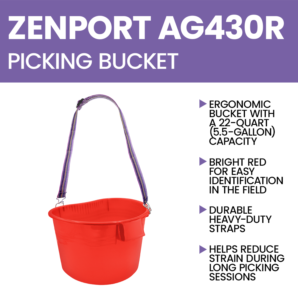 Zenport AG430R Picking Pail Bucket with Strap, 22-Quart, Red