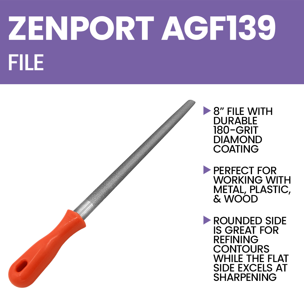 Zenport AGF139 Half Round File, Diamond Coated, 8-Inch