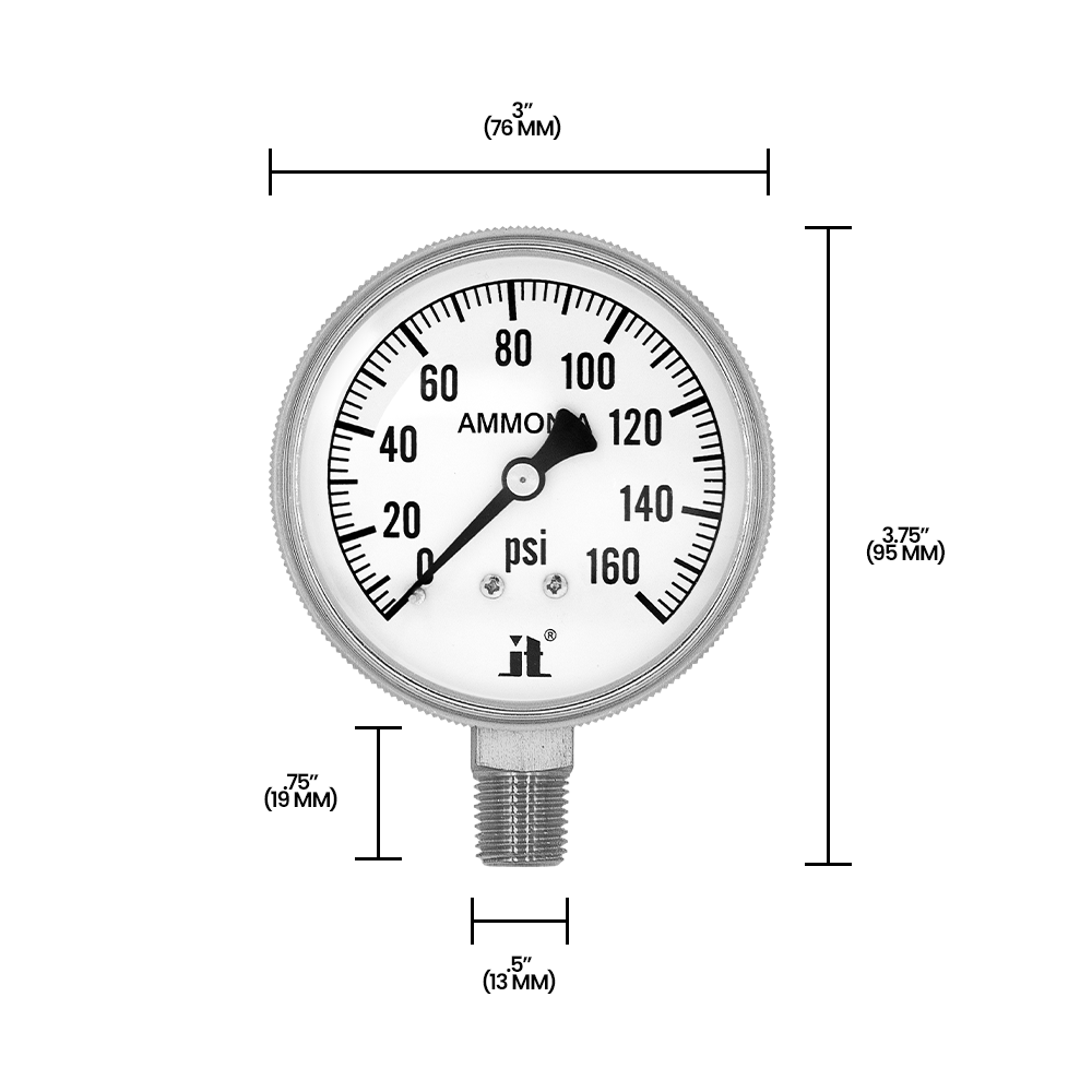 Zenport APG160 Ammonia Gas Pressure Gauge, 160 PSI, Silver