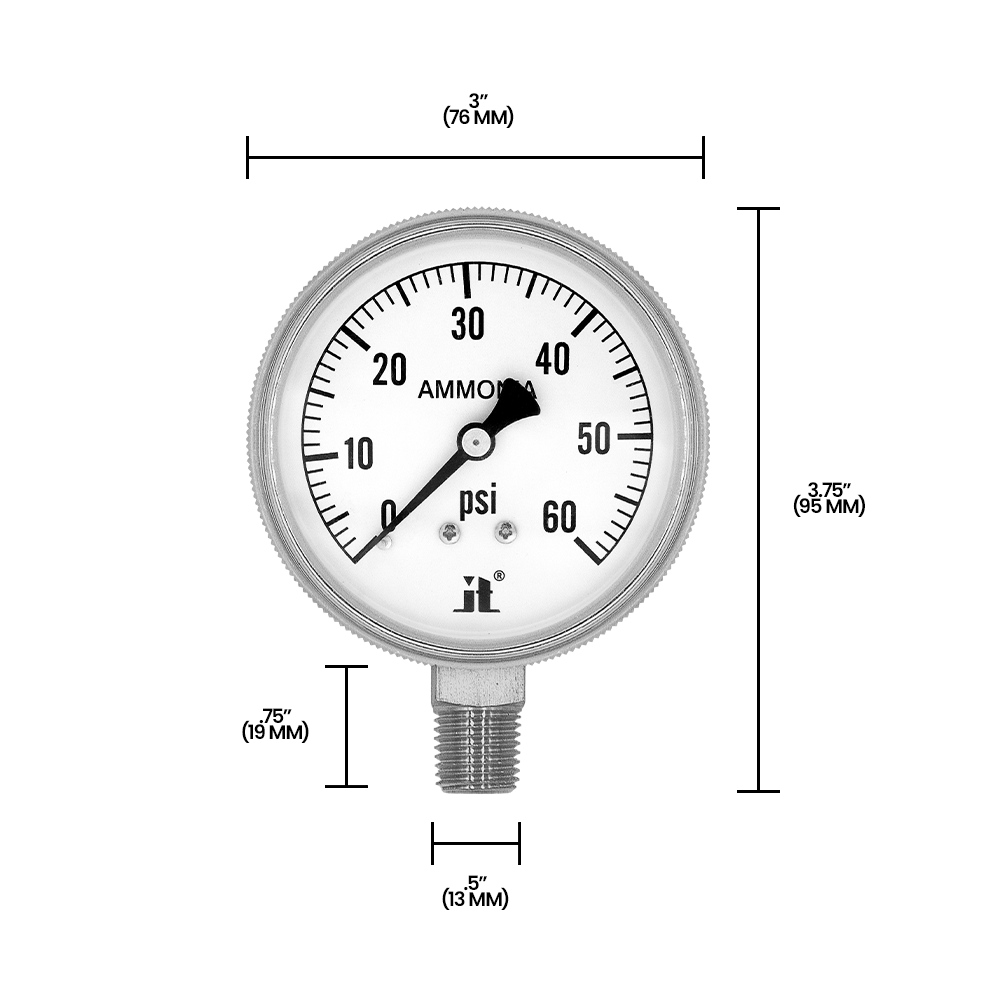 Zenport APG60 Ammonia Gas Pressure Gauge, 60 PSI, Silver
