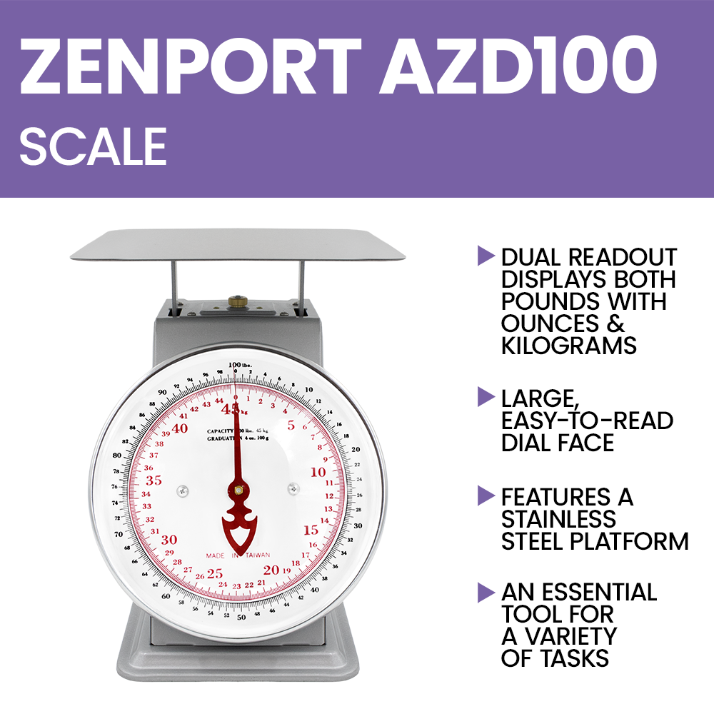 Zenport AZD100 Platform Mechanical Dial Scale, 100-Pound, Silver
