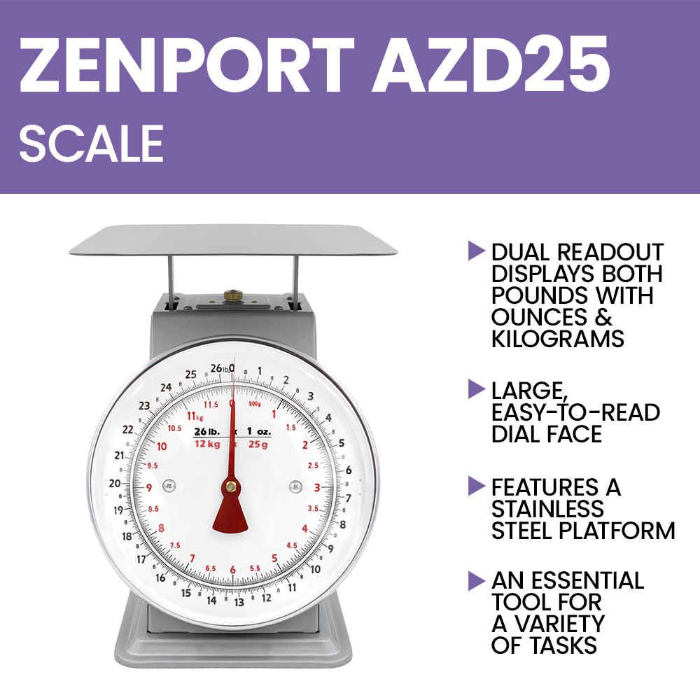 Báscula mecánica de plataforma Zenport AZD25, 25 libras, plateada