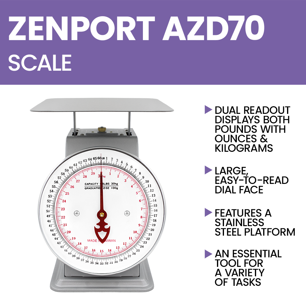 Zenport AZD70 Platform Mechanical Dial Scale, 70-Pound, Silver