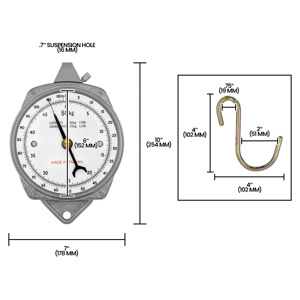 Báscula mecánica colgante Zenport AZDH100, 100 libras, plateada