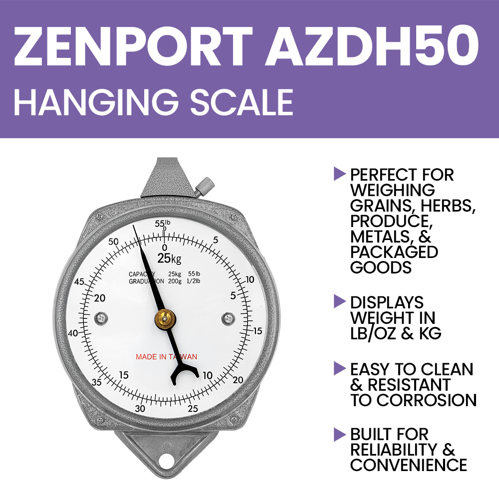 Zenport AZDH50 Hanging Mechanical Dial Scale, 50-Pound, Silver