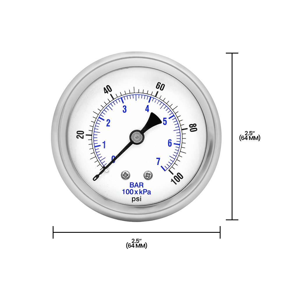 Zenport BLPG100 Glycerin Liquid Filled Pressure Gauge, 0-100 PSI, Silver