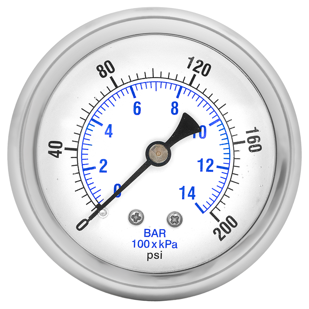 Zenport BLPG200 Glycerin Liquid Filled Pressure Gauge, 0-200 PSI, Silver