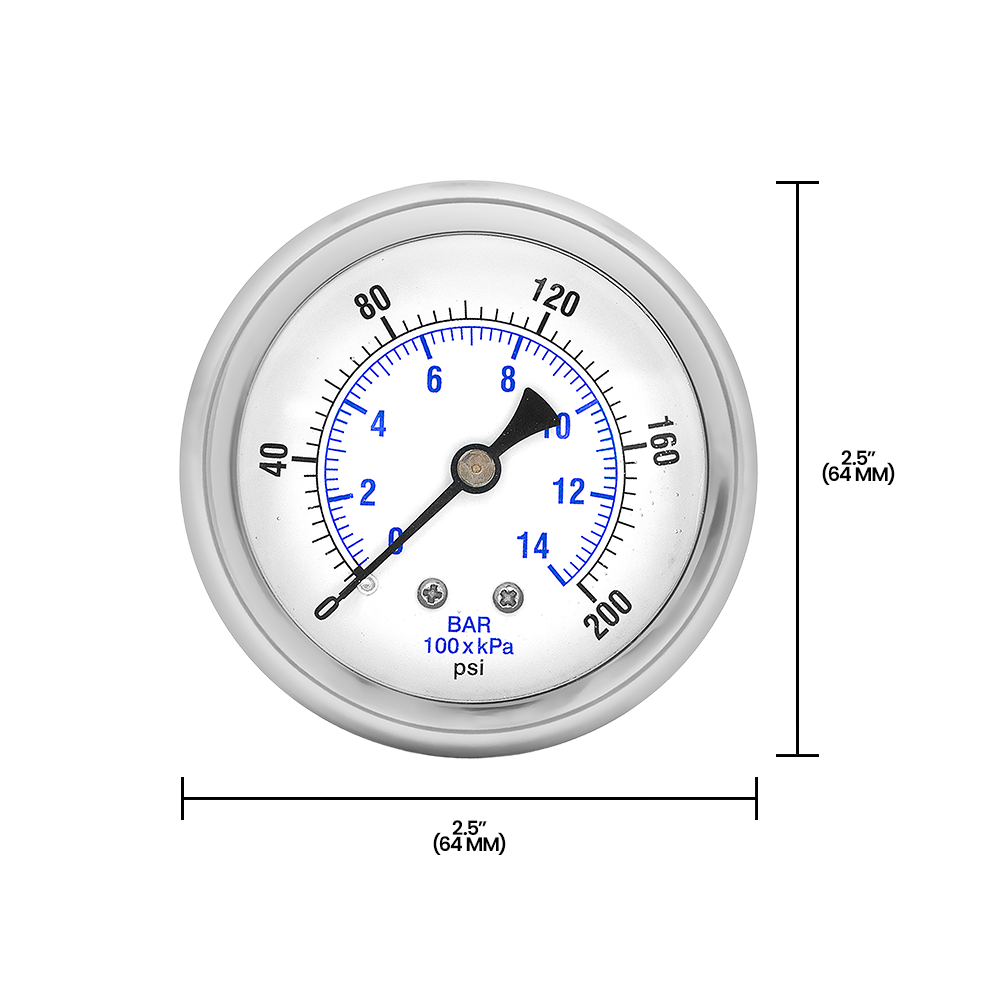 Zenport BLPG200 Glycerin Liquid Filled Pressure Gauge, 0-200 PSI, Silver