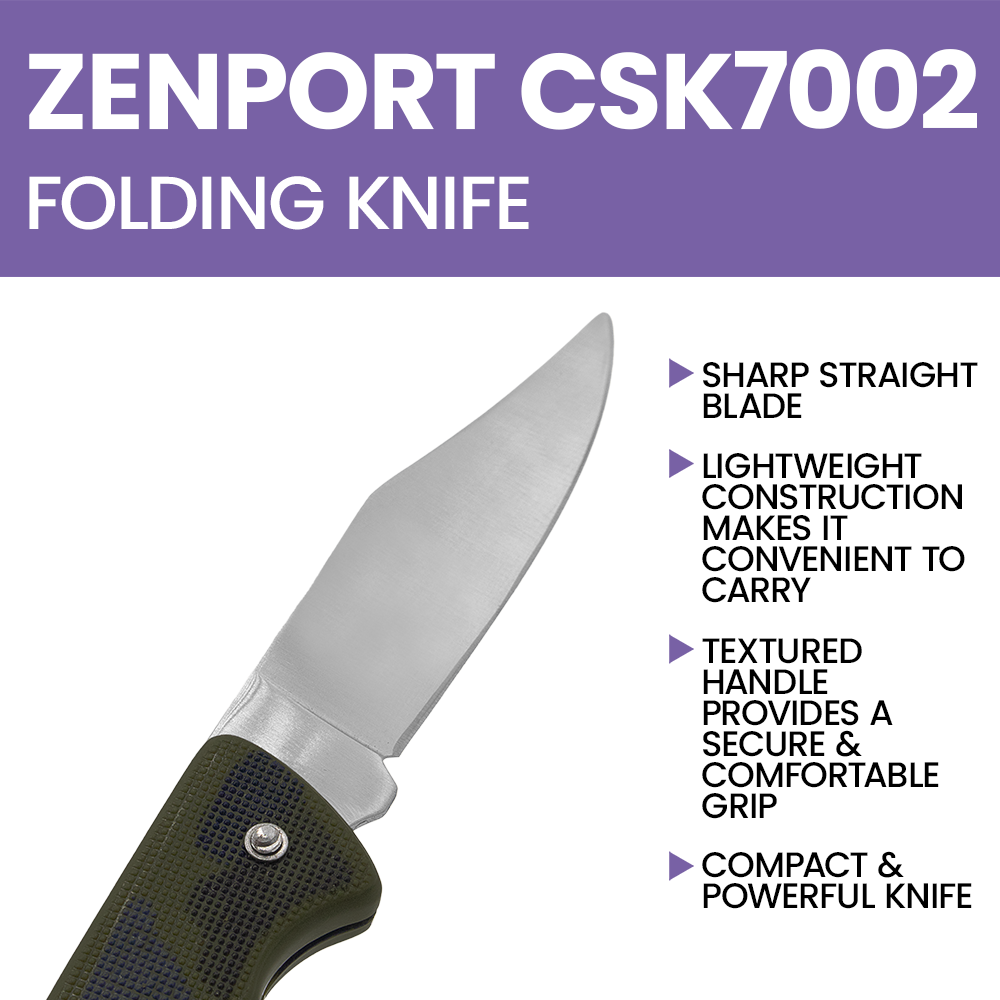 Zenport CSK7002 Folding Pocket Knife, Straight Blade, 4 Inch Blade, Green