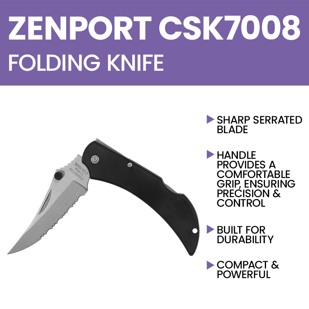 Zenport CSK7008 Folding Pocket Knife, Serrated Blade, 5-Inch