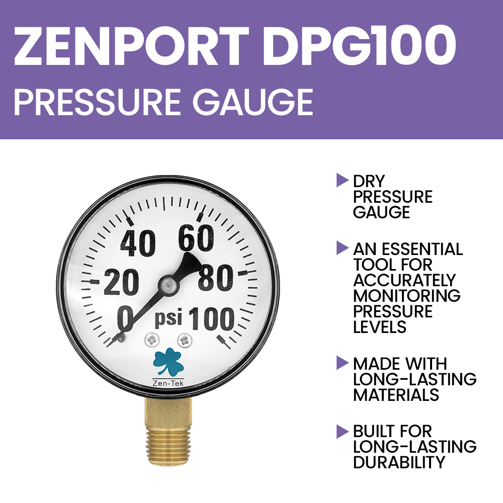 Zenport DPG100 Dry Air Pressure Gauge, 0-100 PSI