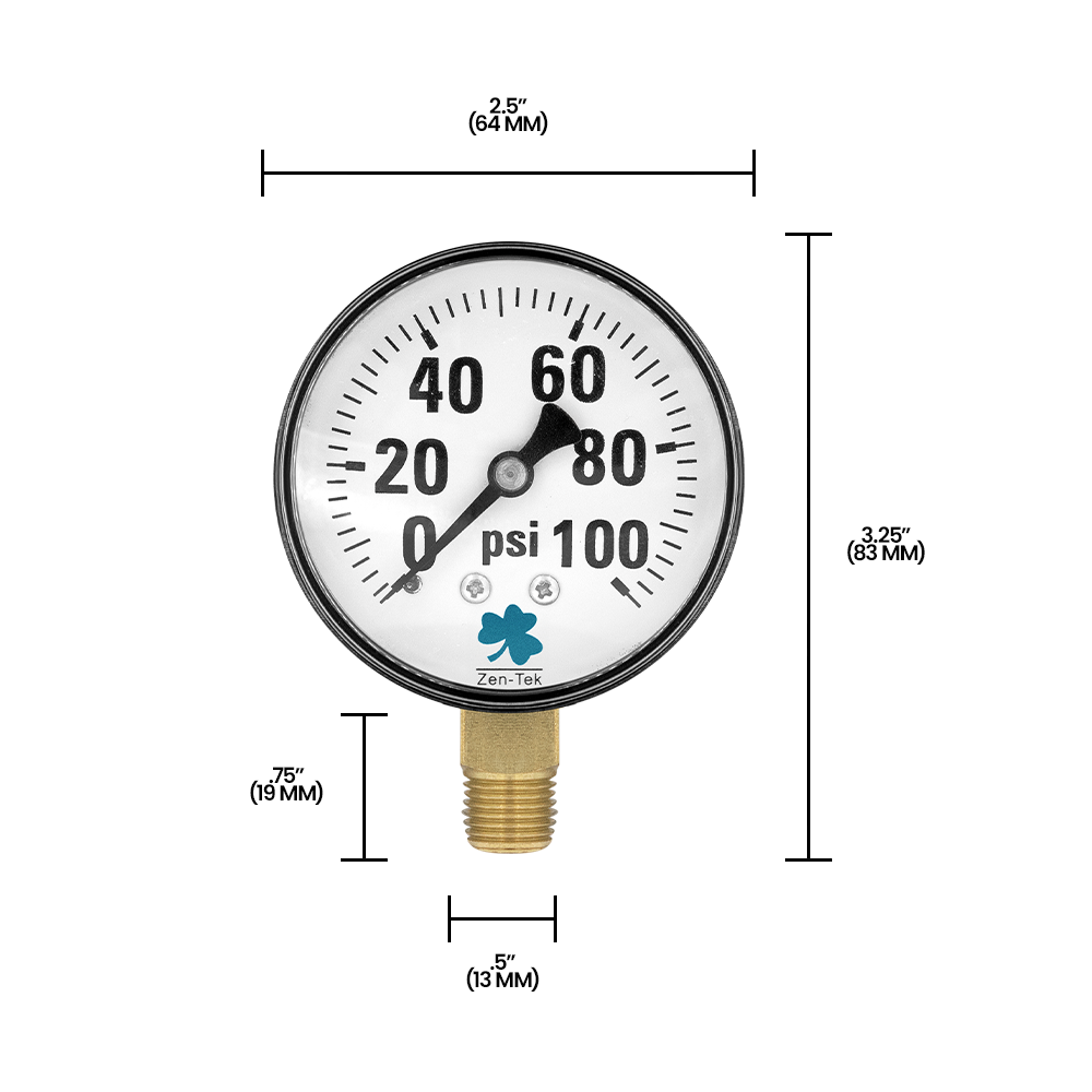 Zenport DPG100 Dry Air Pressure Gauge, 0-100 PSI