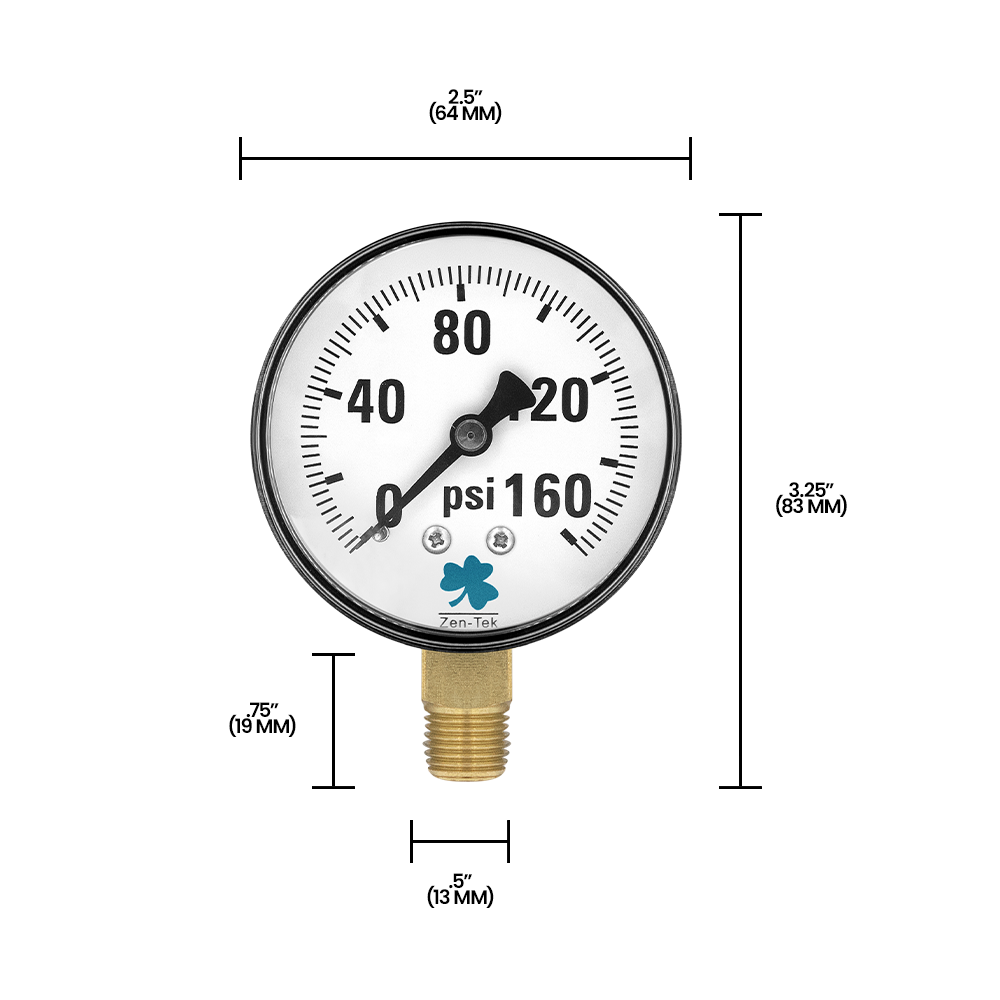 Zenport DPG160 Dry Air Pressure Gauge, 160 PSI