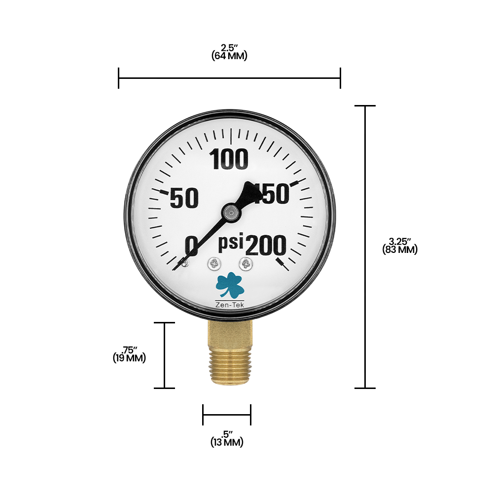 Zenport DPG200 Dry Air Pressure Gauge, 200 PSI