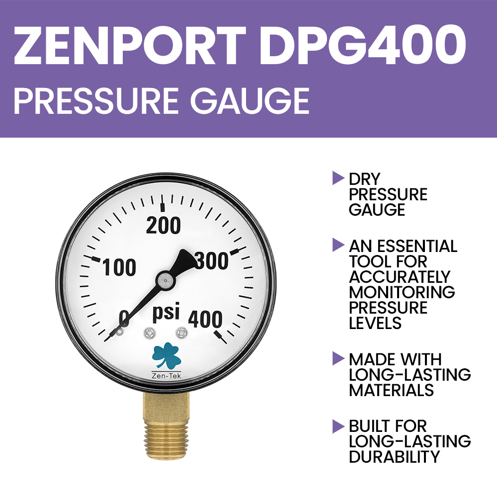 Zenport DPG400 Dry Air Pressure Gauge, 400 PSI, Silver