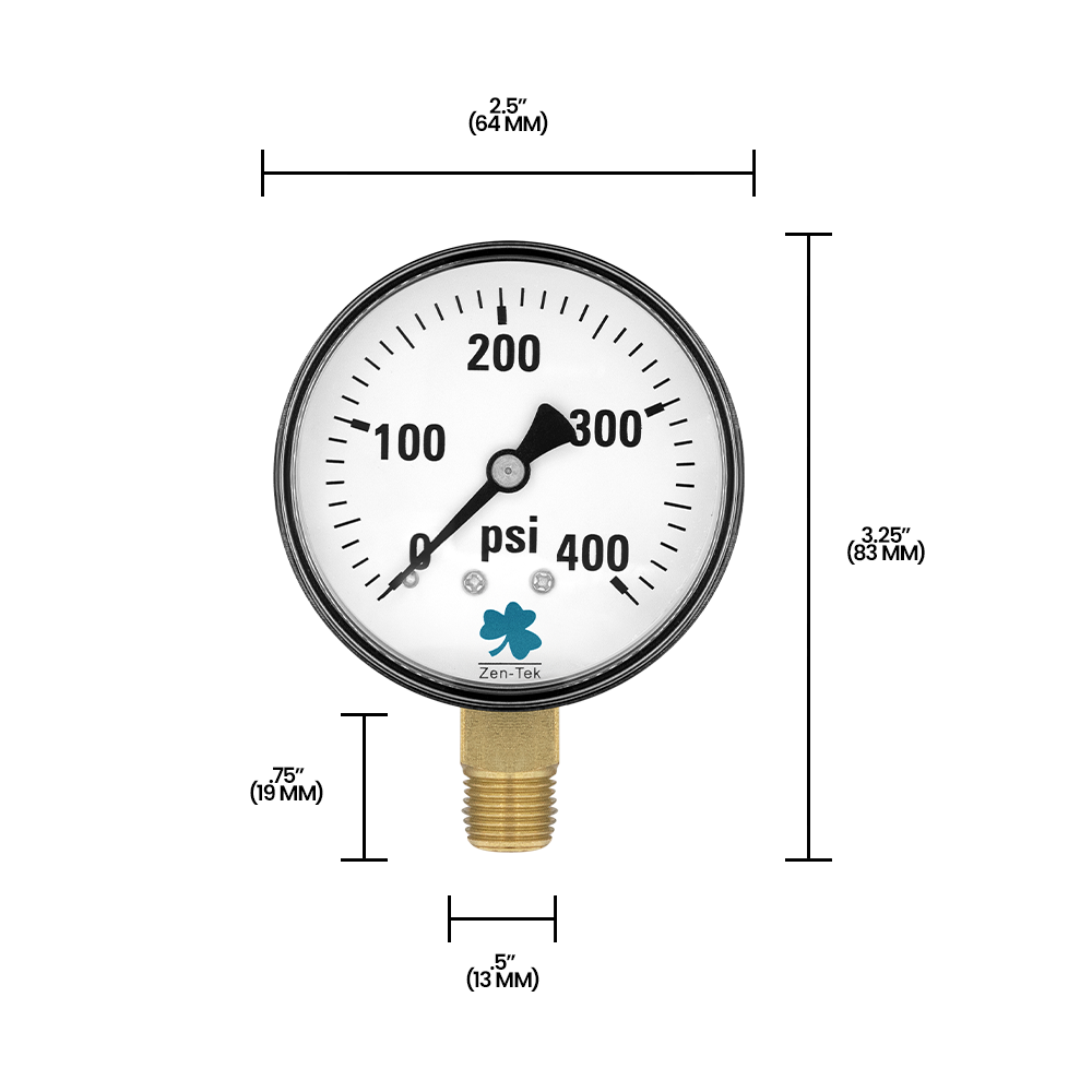 Zenport DPG400 Dry Air Pressure Gauge, 400 PSI, Silver