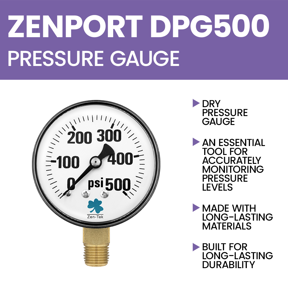 Zenport DPG500 Dry Air Pressure Gauge, 500 PSI, Silver