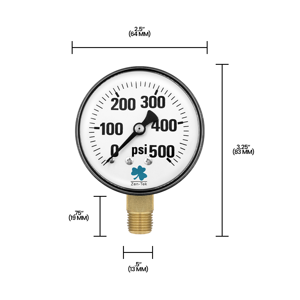 Zenport DPG500 Dry Air Pressure Gauge, 500 PSI, Silver