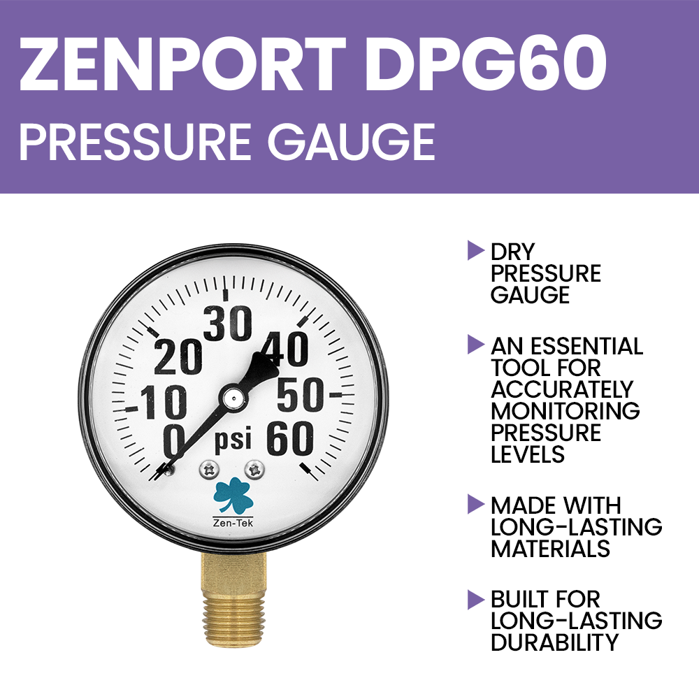 Zenport DPG60 Dry Air Pressure Gauge, 60 PSI