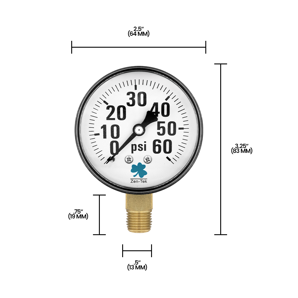 Zenport DPG60 Dry Air Pressure Gauge, 60 PSI