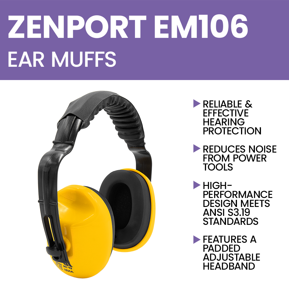 Zenport EM106 Adjustable Headband Ear Muffs, Yellow with Black, Yellow
