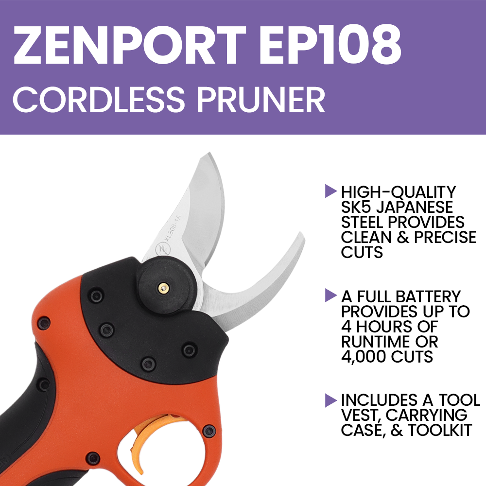 Zenport EP108 ePruner Cordless Battery Powered Electric Pruner, 1-Inch, Red
