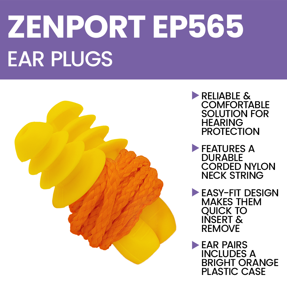 Zenport EP565 Easy-Fit Ear Plugs with Corded Nylon Neck String and Case, Box of 50 pairs